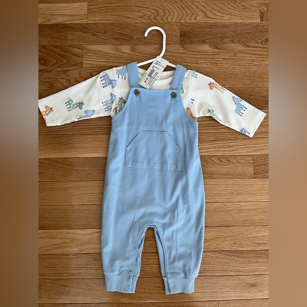Light Blue Baby Overalls Romper with Dino Print Onesie